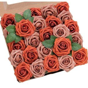 25 Count Burnt Orange & Warm Taupe Roses Wedding Bouquet Flowers Centerpiece